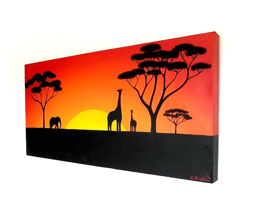 850x700 Sun Setting Over The African Plains Original Acrylic Painting - Long Canvas Painting