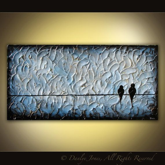 570x570 Bird Painting Birds On A Wire Large 3ft Long Original Acrylic - Long Canvas Painting