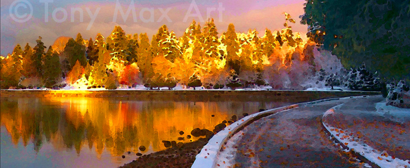 817x335 Fall Gold And Snow (Long) Paintings Of Vancouver By Tony Max - Long Painting
