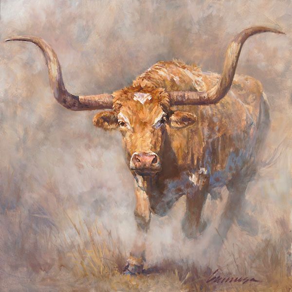600x600 Ragan Gennusa Trouble, Longhorn Pretttty Art - Longhorn Bull Painting