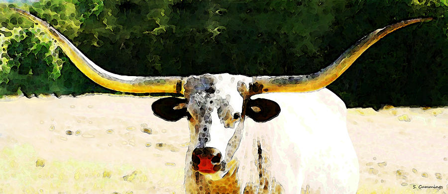 900x390 Texas Longhorn - Longhorn Bull Painting
