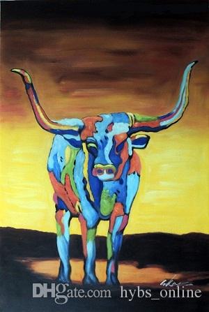 300x447 2018 Framed Texas Longhorn Bull Sundown Abstract Pop Art - Longhorn Bull Painting