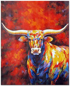 245x300 Hand Painted Impressionist Longhorn Oil Painting - Longhorn Bull Painting