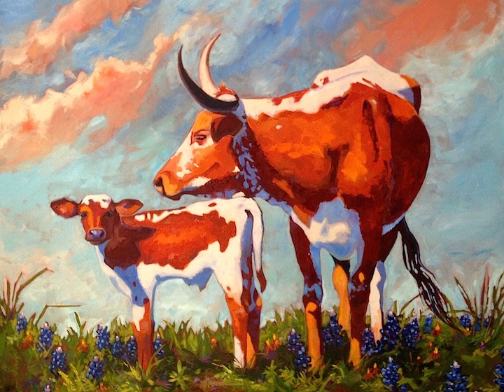 720x560 Daily Painters Of Texas Bluebonnet Mama - Longhorn Oil Painting