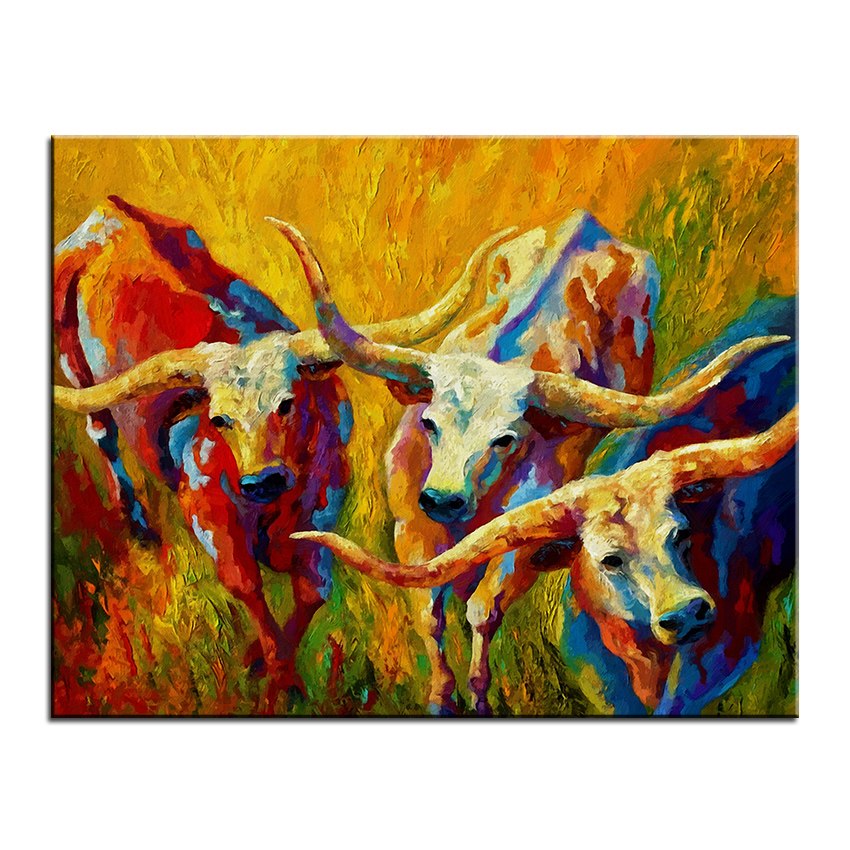 850x850 Large Size Printing Oil Painting The Longhorns Wall Painting - Longhorn Oil Painting