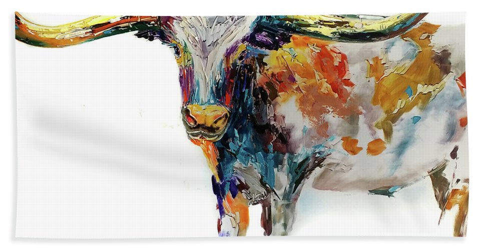 967x500 Longhorn Oil Painting At Texas State Fair Bath Towel For Sale By - Longhorn Oil Painting