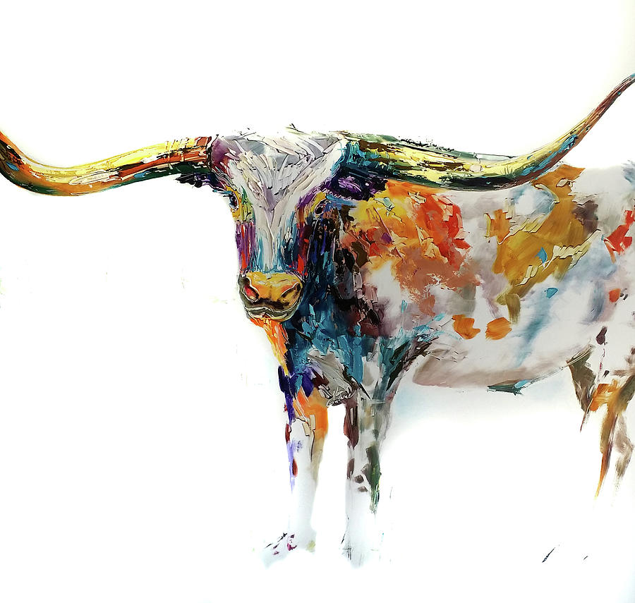 900x855 Longhorn Oil Painting At Texas State Fair Painting By Kim Guthrie - Longhorn Oil Painting