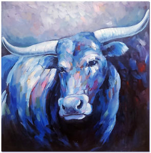 295x300 20x20 Hand Painted Impressionist Texas Longhorn Oil Painting - Longhorn Oil Painting