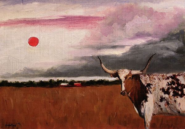 600x418 Texas Longhorn Bull Oil Painting Painting By Glenn Ledford - Longhorn Oil Painting