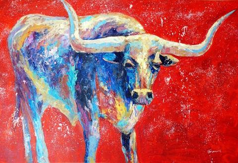 480x329 Au13an0033) Longhorn 2 Western Gallery Wrapped Oil Painting - Longhorn Oil Painting