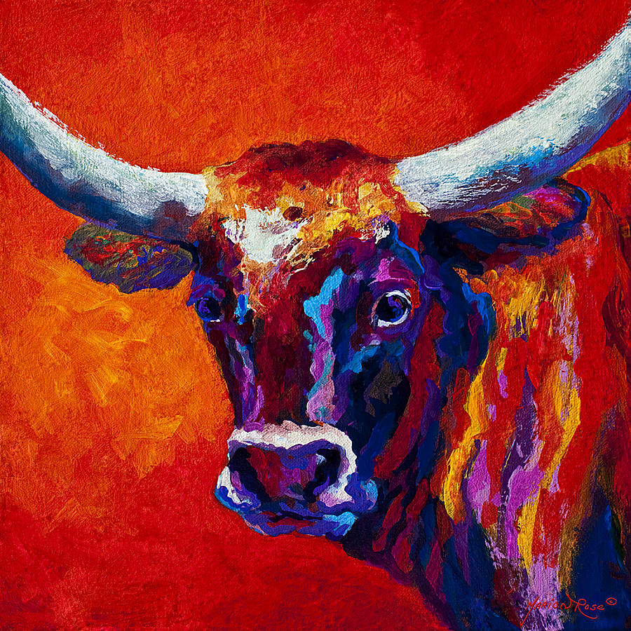 900x900 Longhorn Steer Painting By Marion Rose - Longhorn Painting