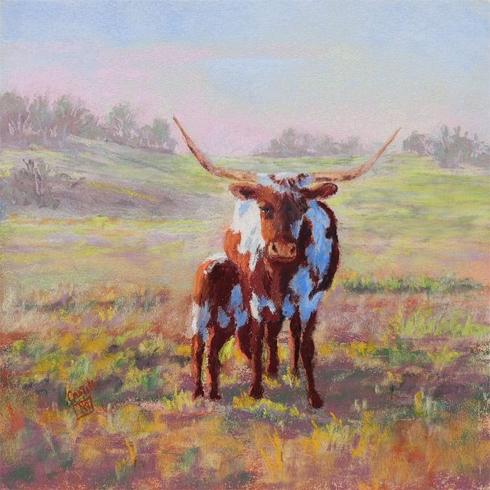 700x700 Breakfast, Pastel On Pastelbord, 12 X 12 Inches Longhorn Cow - Longhorn Painting