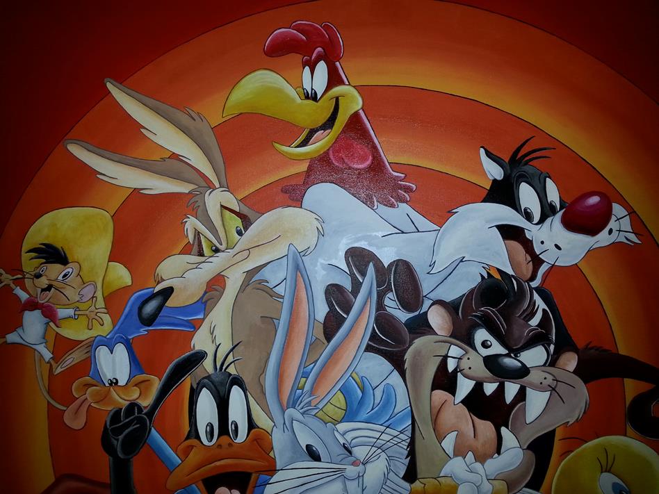 948x711 Looney Tunes Montage Logo Acrylic Canvas Painting By Muralsedge - Looney Tunes Painting