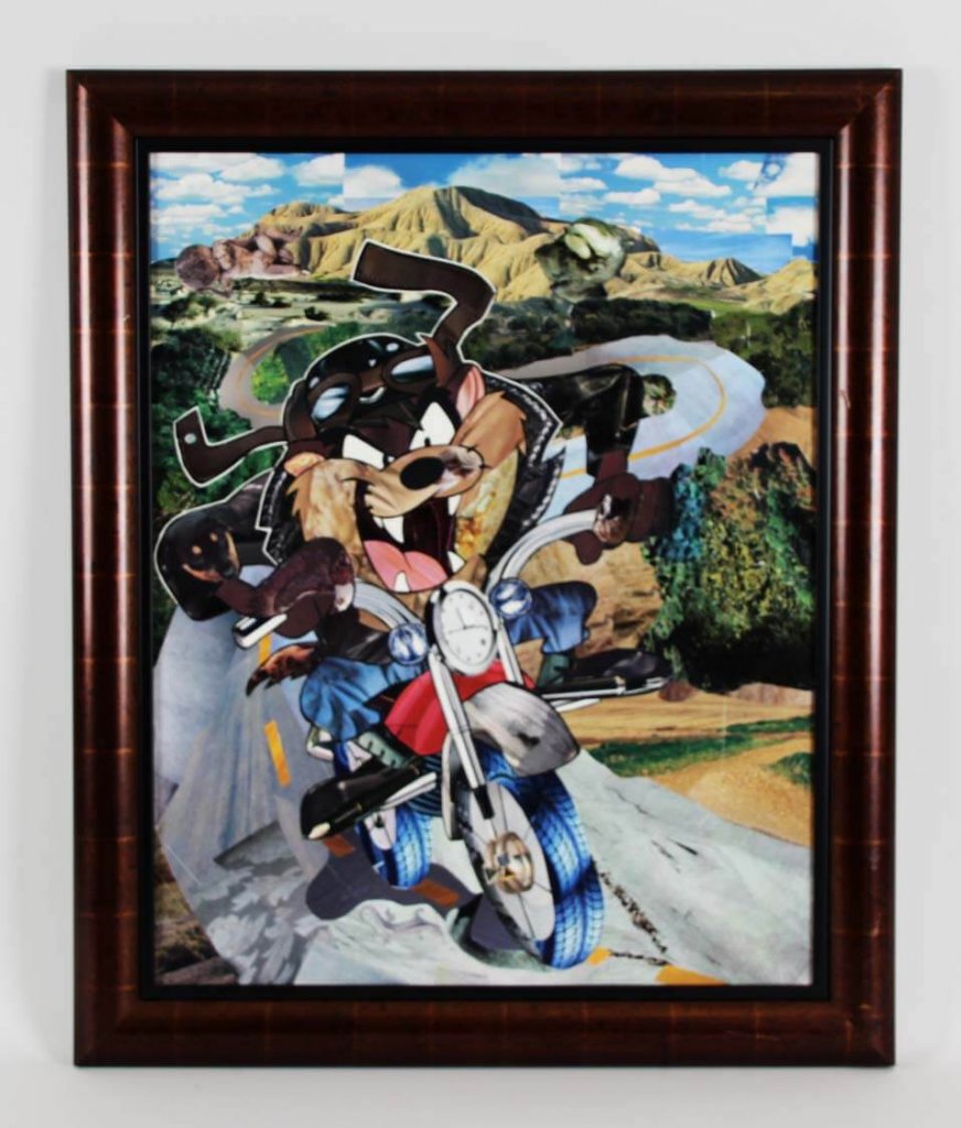 872x1024 Tasmanian Devil Motorcycle Magazine Collage Art Display Looney - Looney Tunes Painting