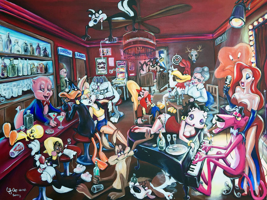 900x674 The Looney Tunes Hangover Painting By Charlotte Oedekoven - Looney Tunes Painting