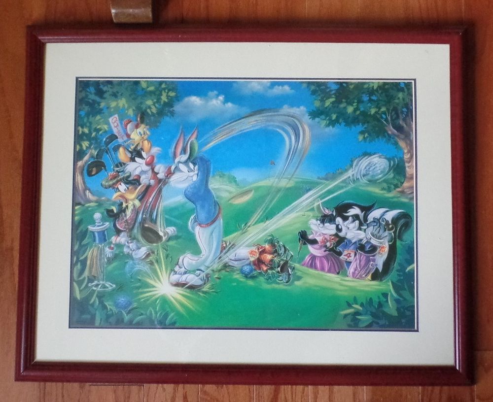 1000x816 Warner Bros. Golf Open Art Print Framed Bugs Bunny Daffy Looney - Looney Tunes Painting