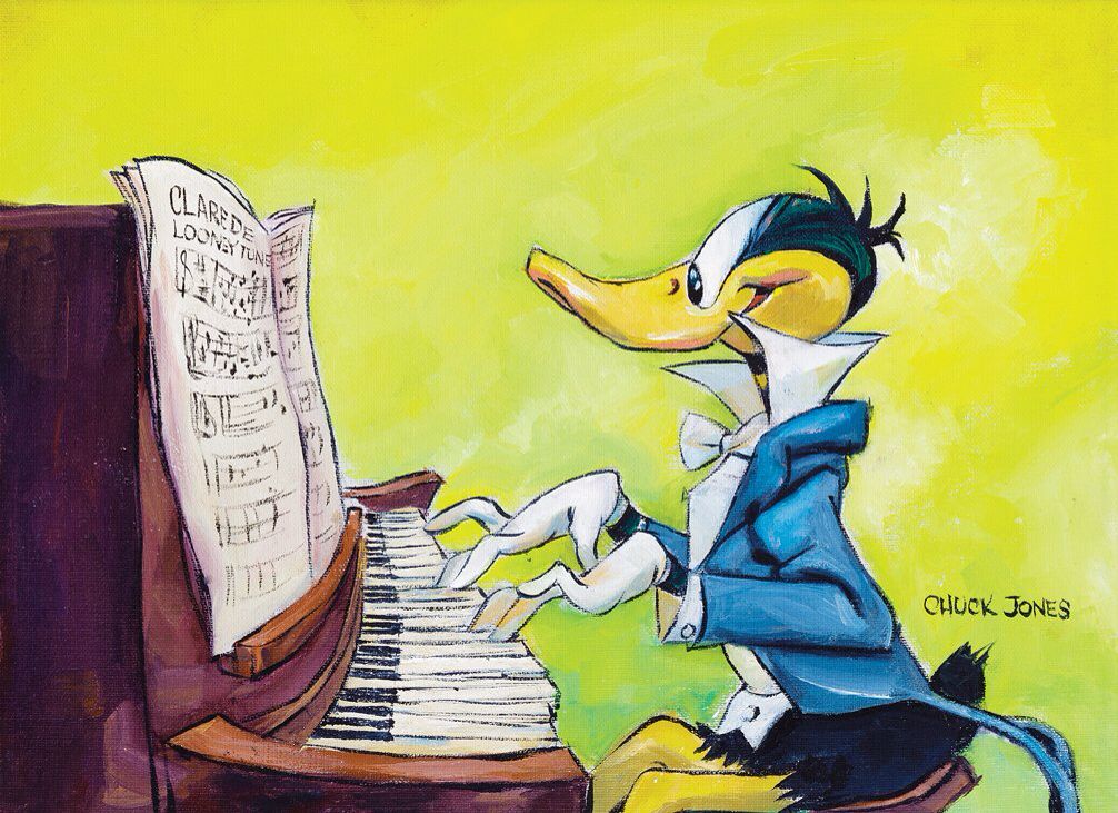 1006x731 Chuck Jones Signed Oil Painting Entitled Claire De Looney Tunes - Looney Tunes Painting