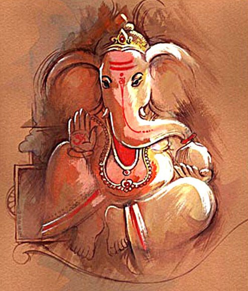 494x579 Buy Lord Ganesh 4 Flower By Vekkas Mahalley@ Rs. 7190. Code - Lord Ganesha Painting
