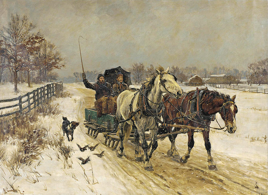 900x654 Sleigh Ride Painting By Richard Lorenz - Lorenz Painting