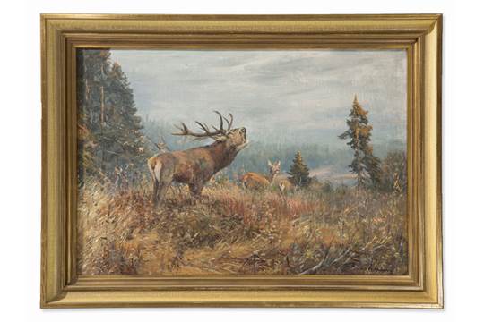 540x360 Willi Lorenz (1901 1981), Brunftmorgen, Oil Painting, 196070s Oil - Lorenz Painting