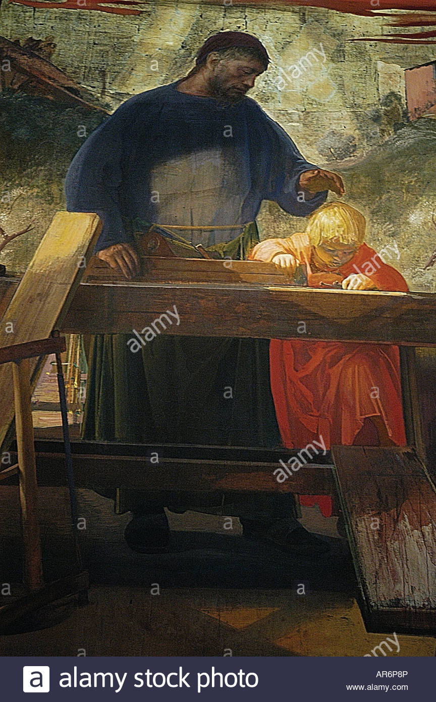 864x1390 San Lorenzo Church Saint Joseph And Jesus 1964 Painted By Pietro - Lorenzo Painting