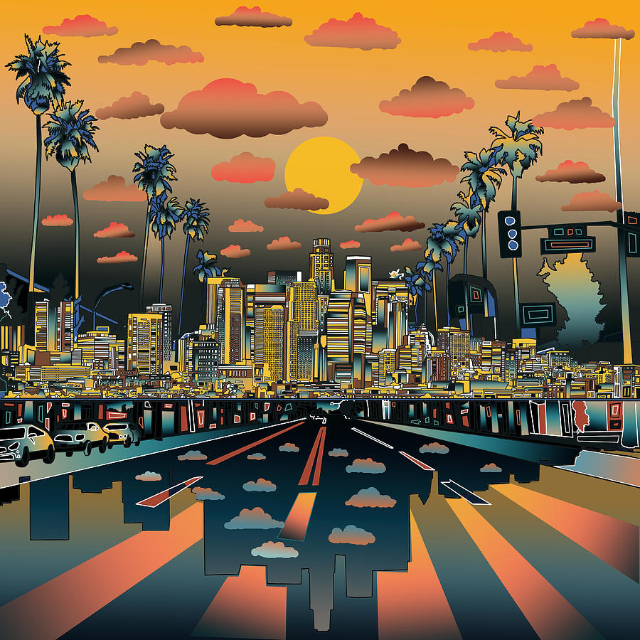 900x900 Los Angeles Skyline Abstract 2 Painting By Bekim Art - Los Angeles Painting