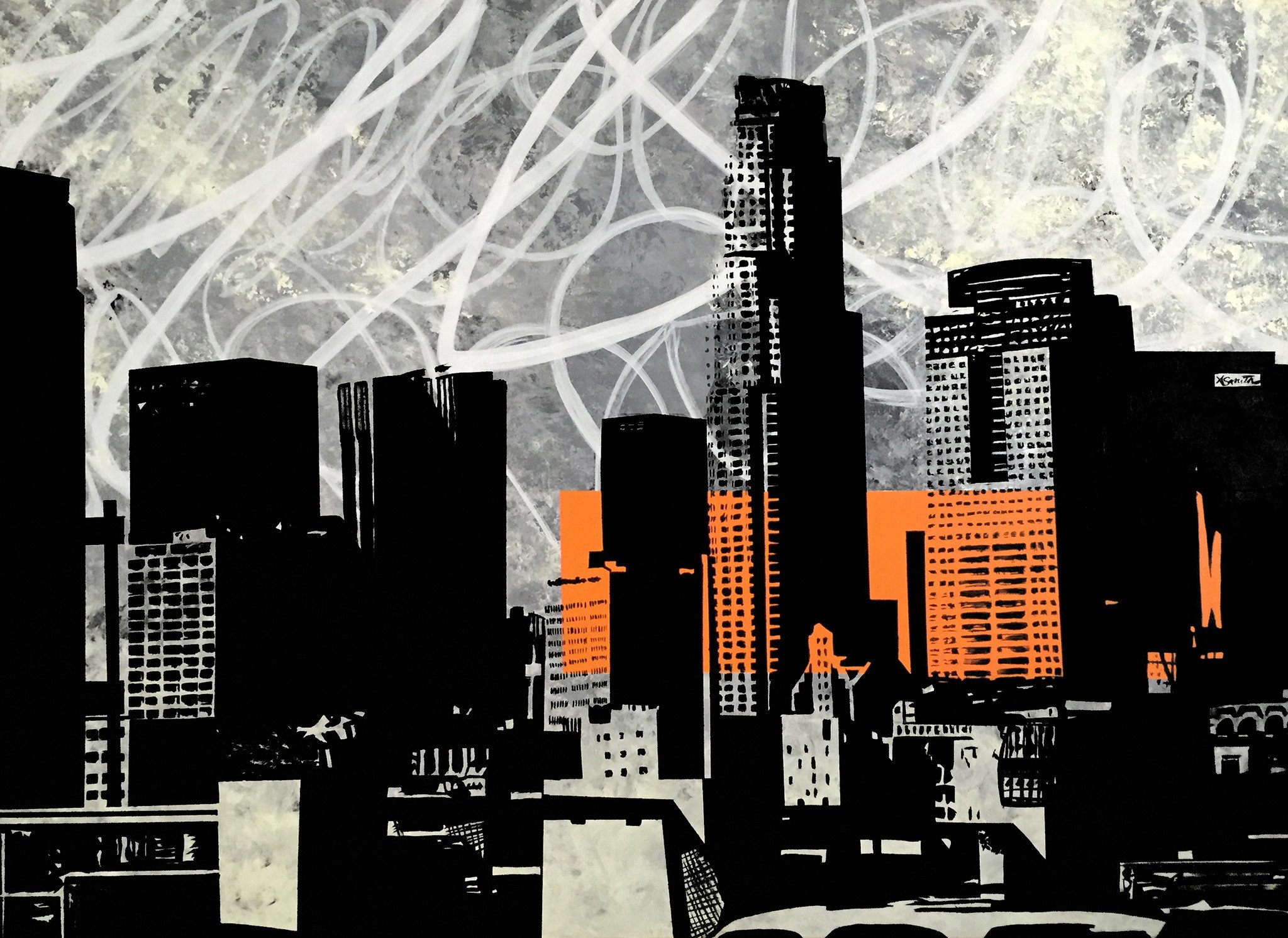 2048x1492 Acrylic Painting Los Angeles Skyline Pop Art Painting Sold - Los Angeles Painting