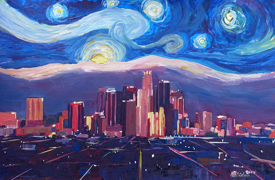 900x588 Starry Night In Los Angeles - Los Angeles Painting