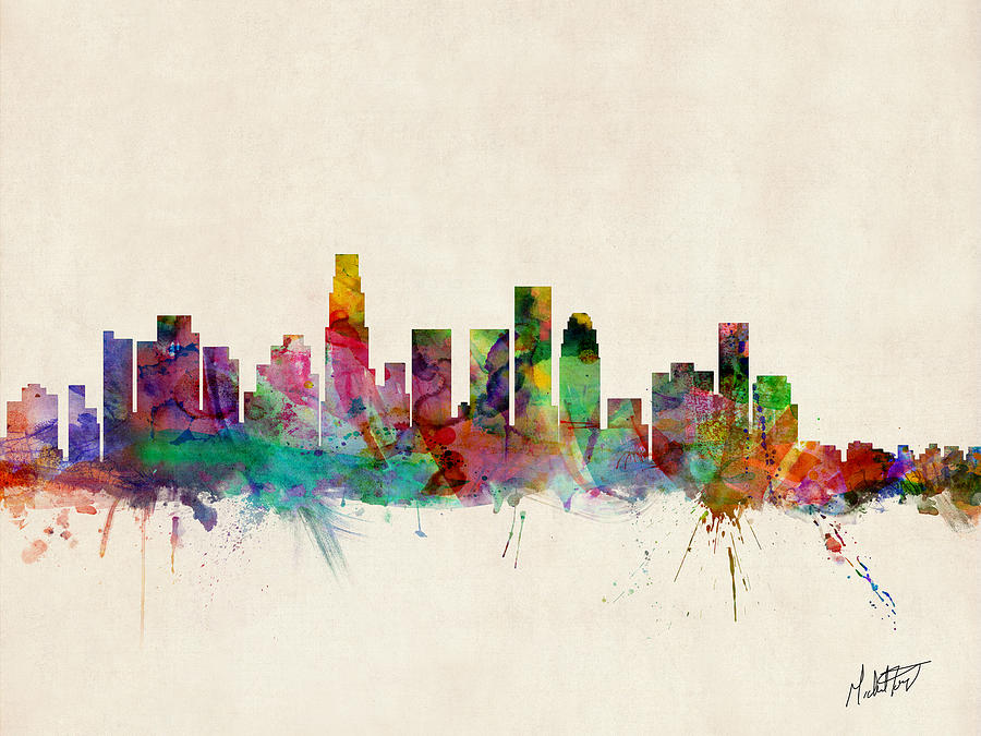 900x675 Los Angeles California Skyline Signed Digital Art By Michael Tompsett - Los Angeles Skyline Painting