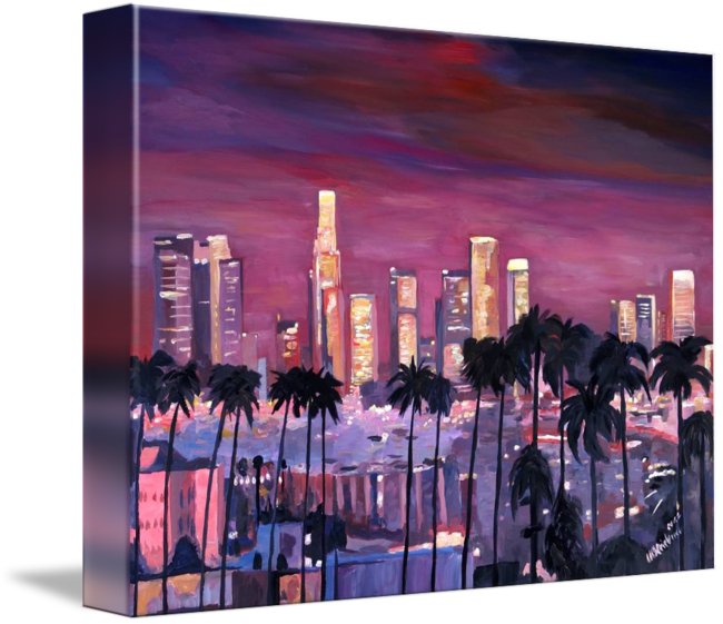 650x561 Los Angeles Golden Skyline By M Bleichner - Los Angeles Skyline Painting