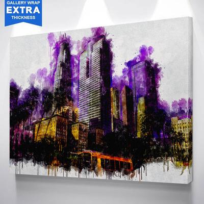 400x400 Los Angeles Purple Oily Skyline Painting Canvas Wall Art - Los Angeles Skyline Painting