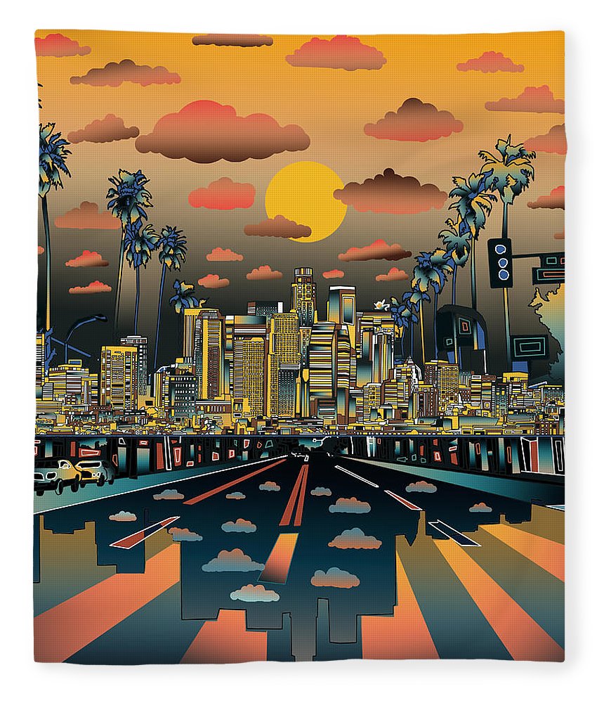860x1000 Los Angeles Skyline Abstract 2 Fleece Blanket For Sale By Bekim Art - Los Angeles Skyline Painting