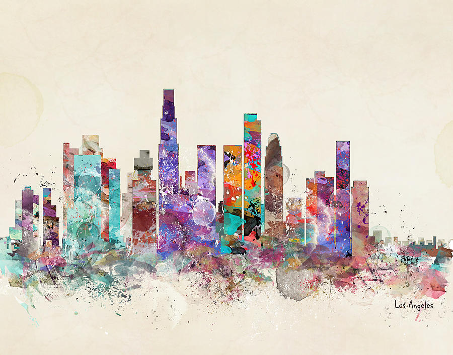 900x707 Los Angeles Skyline Painting By Bleu Bri - Los Angeles Skyline Painting