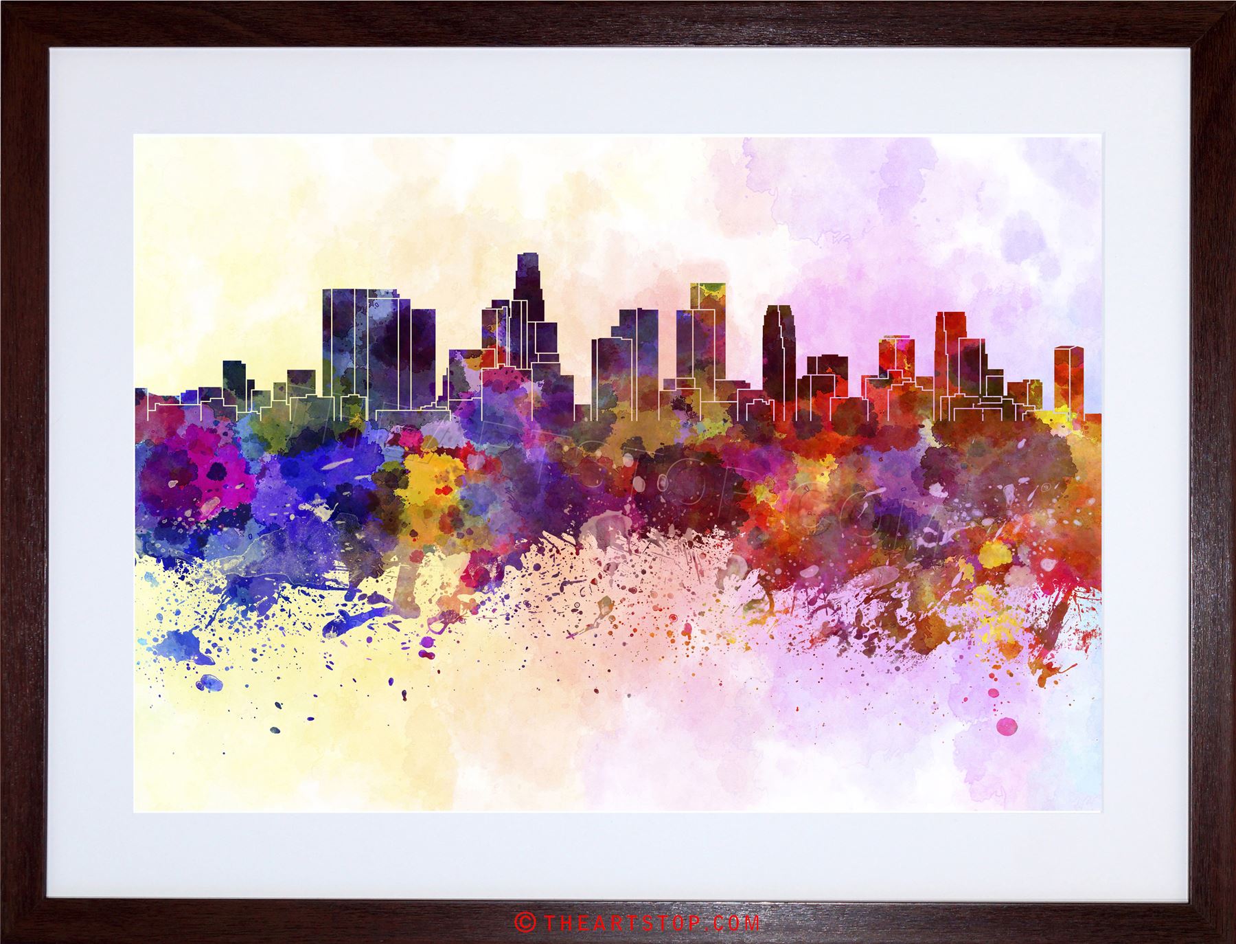 1800x1374 Painting Cityscape Paint Splash Skyline Los Angeles Framed Print - Los Angeles Skyline Painting