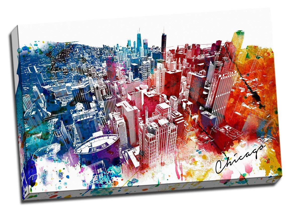 1154x848 Colorful Downtown Chicago Urban Painting Canvas Wall - Los Angeles Skyline Painting