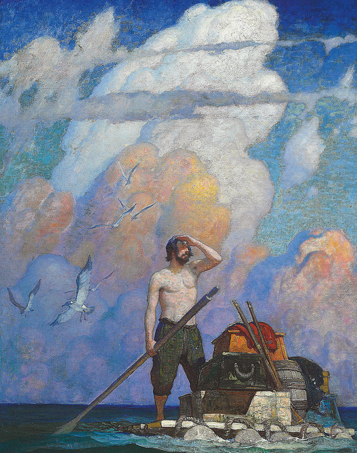 710x900 Robinson Crusoe Painting By Newell Convers Wyeth - Lost At Sea Painting