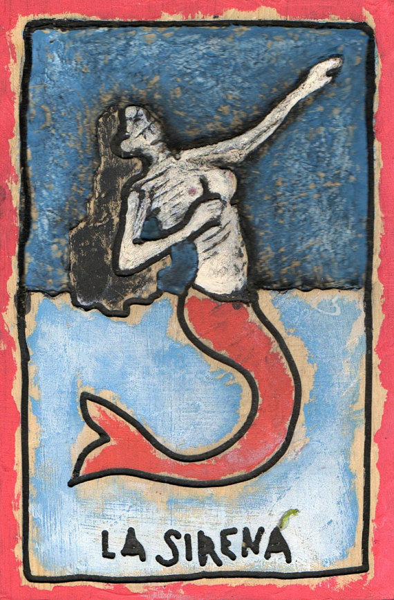 570x866 La Sirena Skeleton Carved Art Wooden Loteria Painting 3d - Loteria Painting