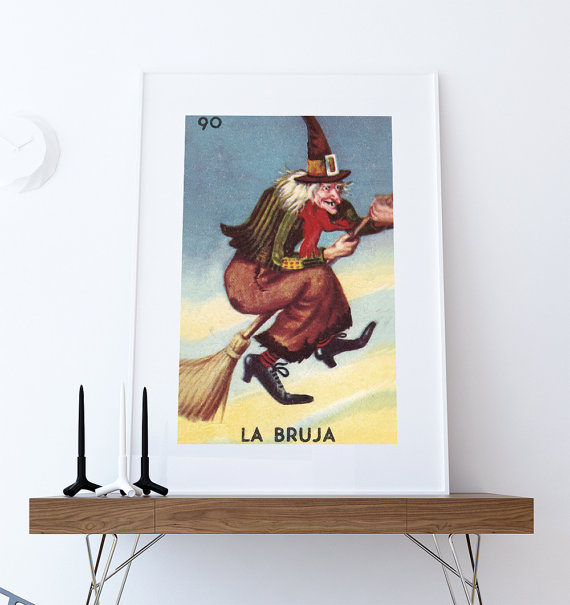 570x605 Loteria La Bruja Mexican Retro Illustration Art Print Vintage - Loteria Painting