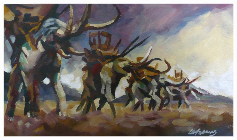 800x475 Attack Of The Oliphaunts Lotr Painting On Paper Movie Art L M - Lotr Painting