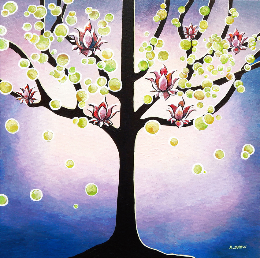 850x843 Lotus Flower Tree Of Life Art Lavender Painting By Hjmart - Lotus Blossom Painting