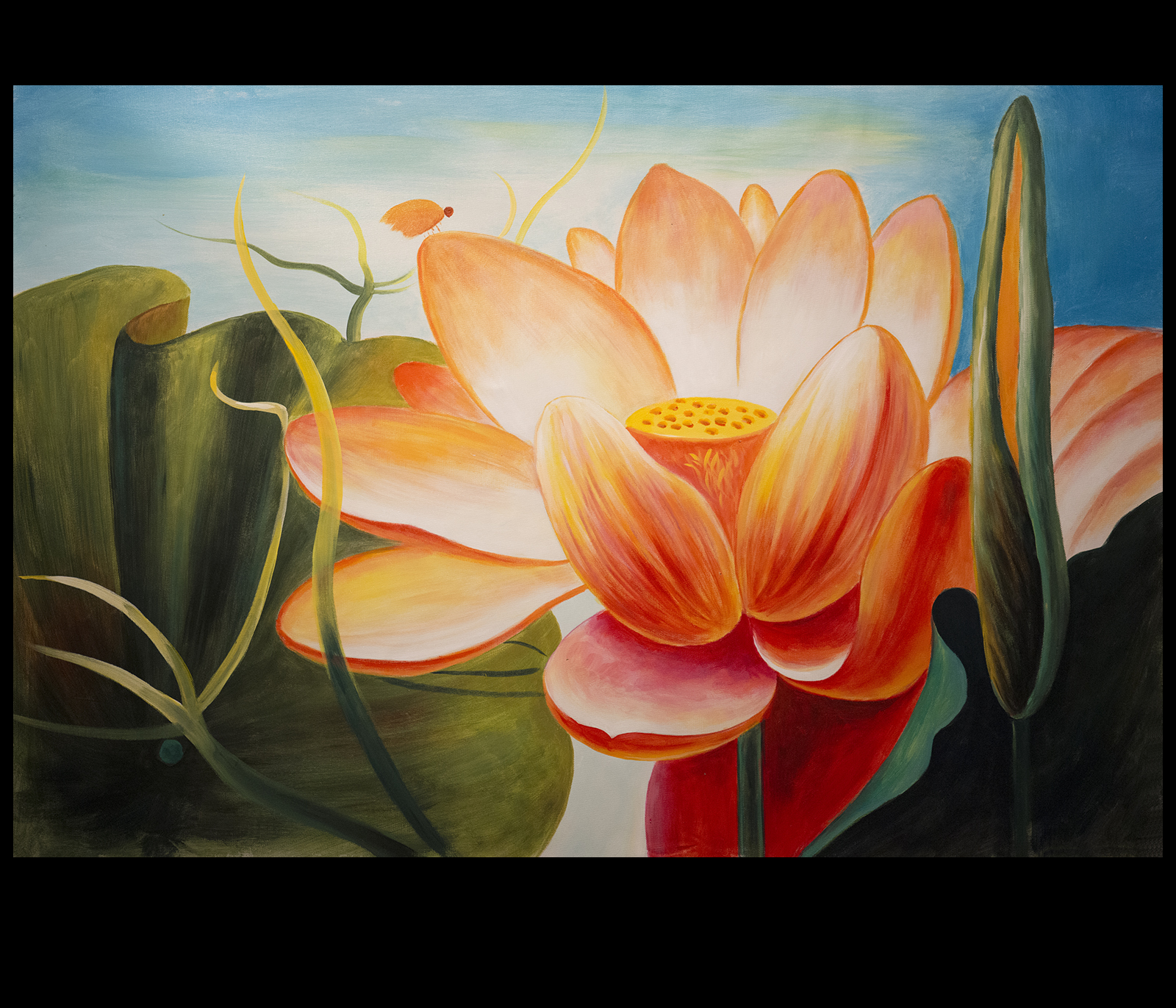 1600x1371 Abstract Flower Painting Lotus Flower Painting Asian Wall Decor - Lotus Blossom Painting
