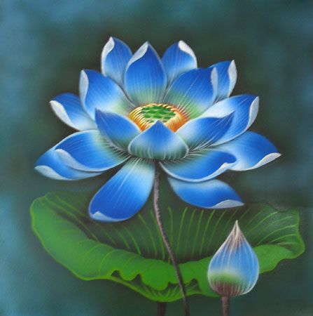 447x450 Paintings Of Flowers Bali Fountain Bali Painting Flowers - Lotus Blossom Painting