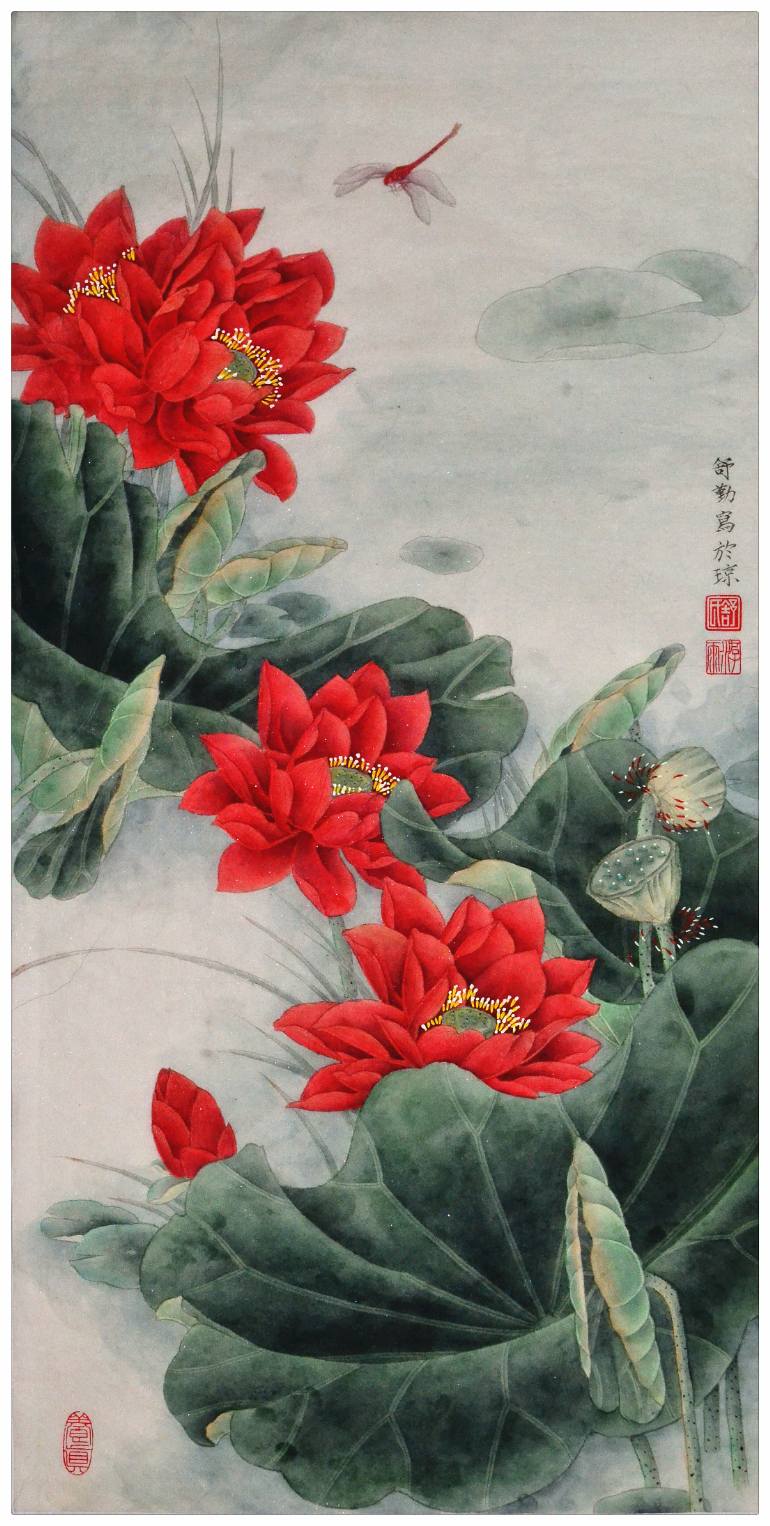 770x1526 Saatchi Art Original Chinese Gongbi Painting - Lotus Blossom Painting