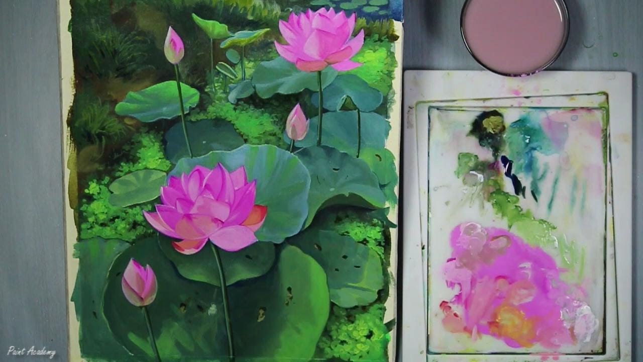 1280x720 Acrylic Painting Lotus Flowers Speed Painting - Lotus Flower Acrylic Painting