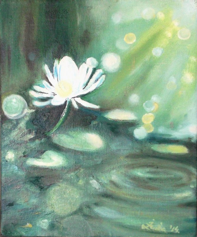 667x800 Lotus, Flower, White, Oil Painting, Modern, Contemporary - Lotus Flower Oil Painting