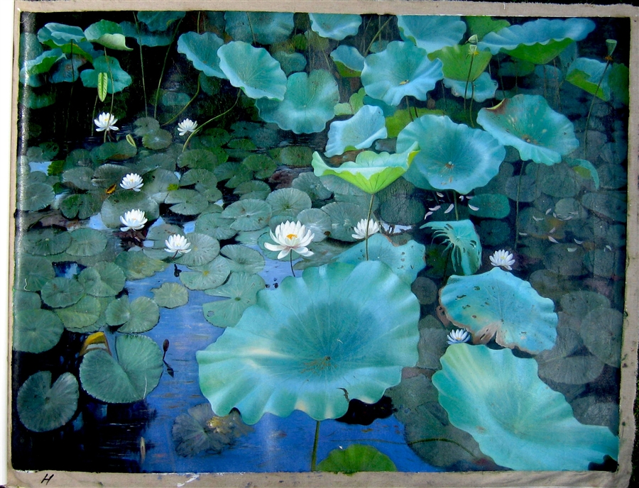900x688 Lotus Flowers In Lake - Lotus Flower Oil Painting