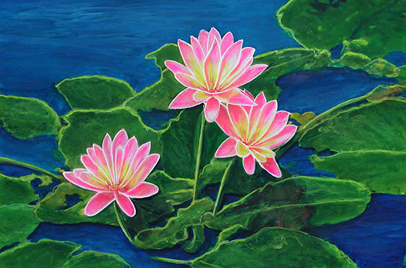 576x381 Lotus Flower Painting Art Prints, Hawaii Art Lotus Flower Prints - Lotus Flower Painting
