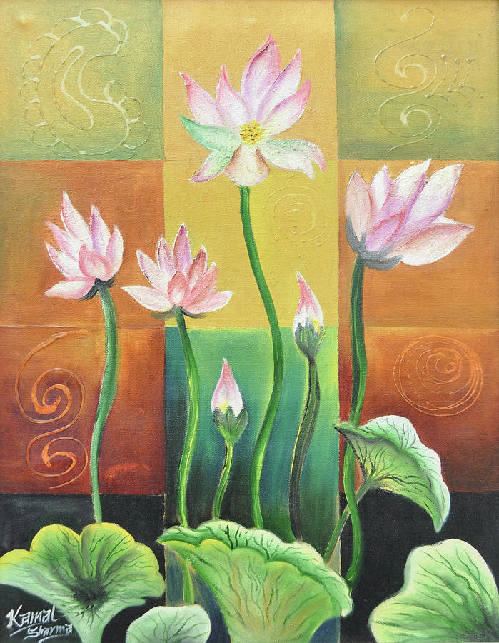 699x900 Lotus Flower Painting By Kamal Sharma - Lotus Flower Painting