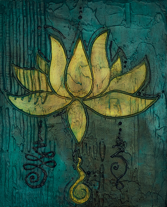 700x868 Lotus Flower Painting In Gold With Unalome Symbols - Lotus Flower Painting