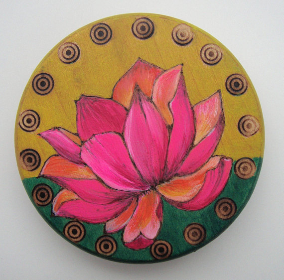570x562 Pink Lotus Flower Painting Reclaimed Wood Art Travel Totem - Lotus Flower Painting